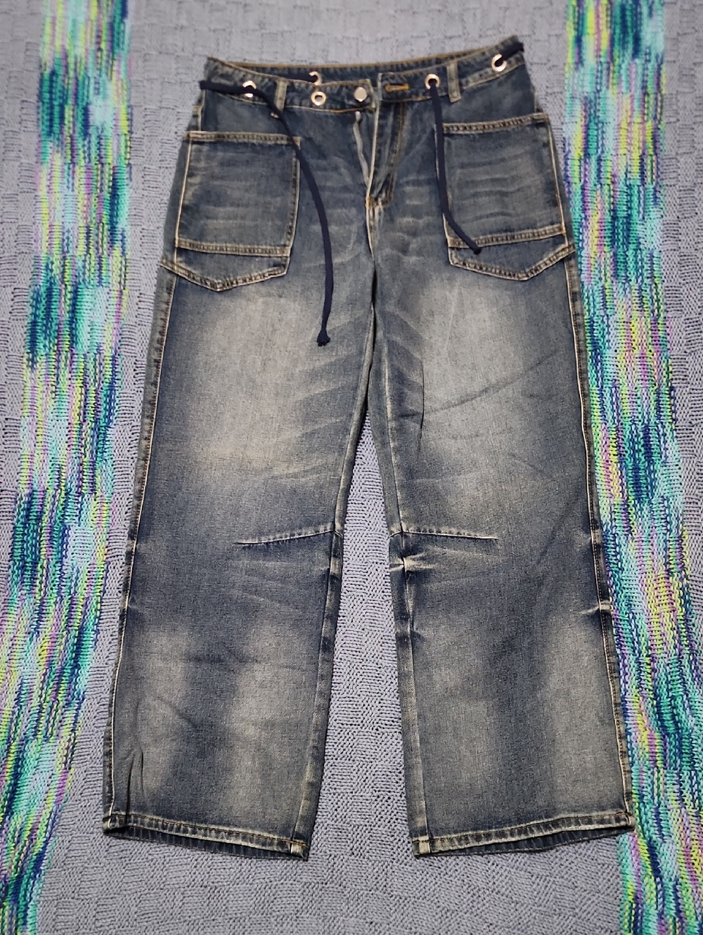Woman's Shein Casual Wide-Leg Washed Denim Jeans - Blue